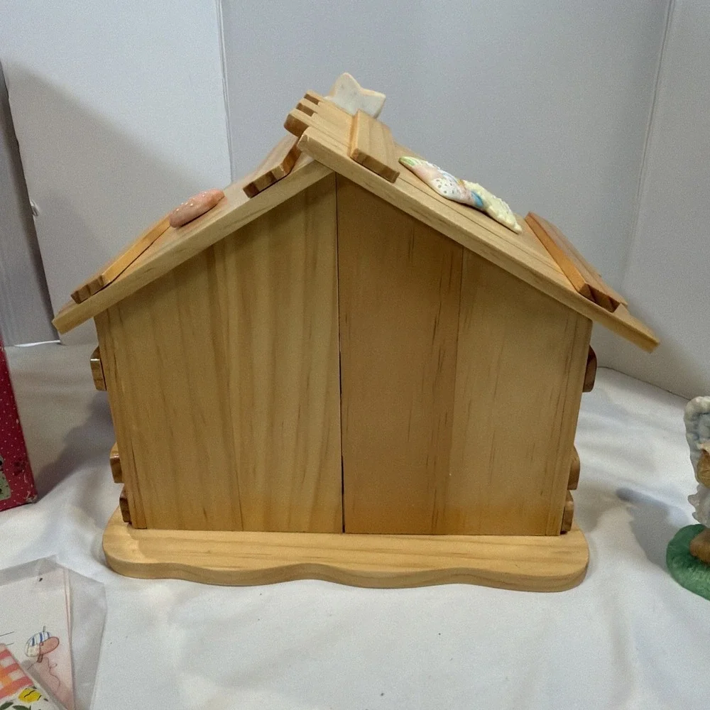 Vintage Enesco Cherished Teddies Nativity 4 Piece Set Stable‎ Figurines Box
